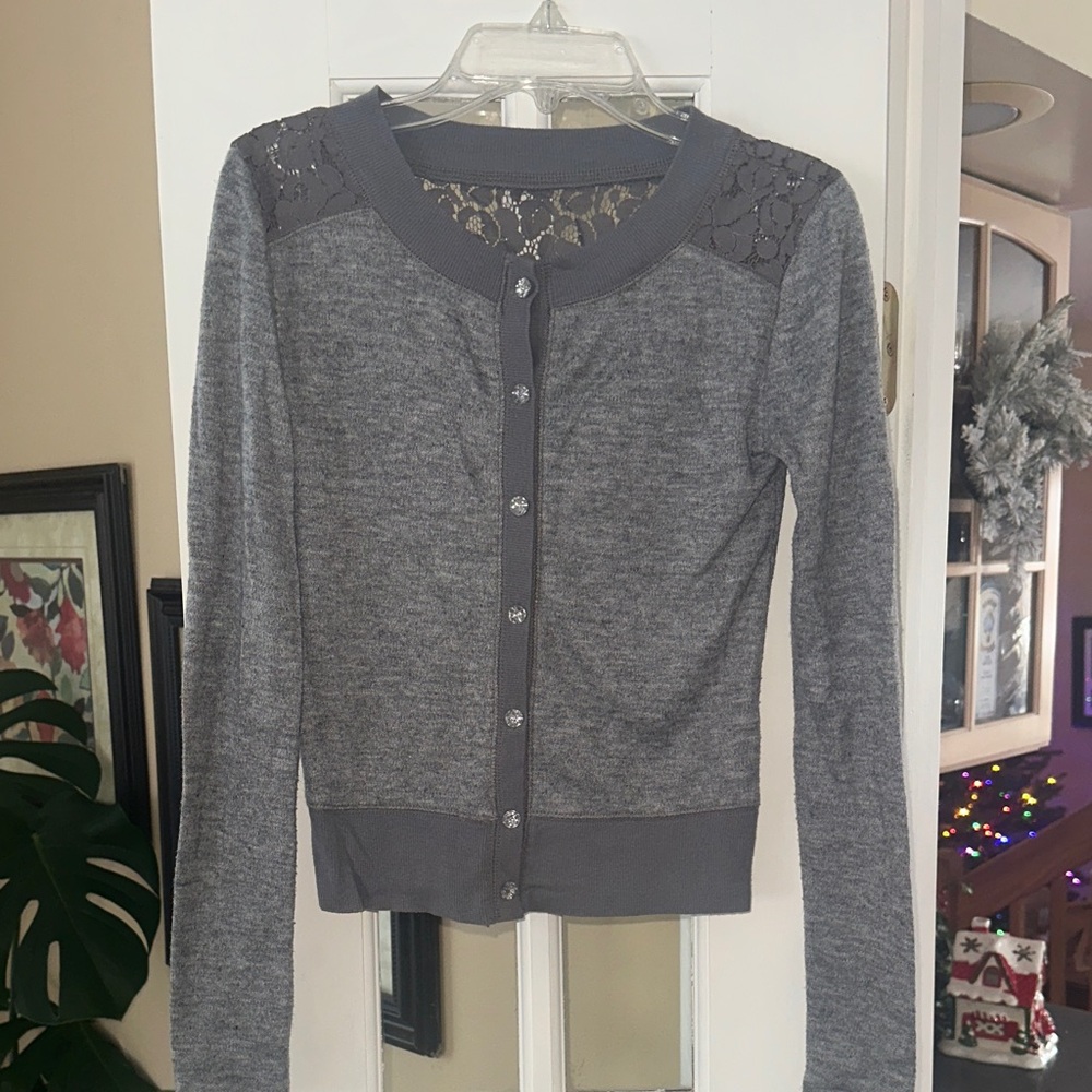 Princess Vera Wang Gray Lace-Trimmed Cardigan